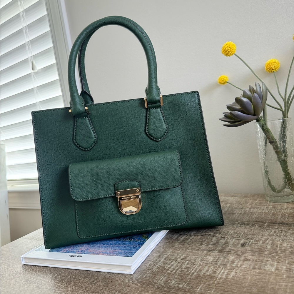 NWT Michael Kors Bridgette Medium EW Tote Moss Leather Satchel Crossbody Bag